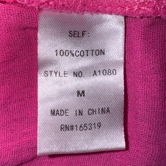 Day & Moon Bright Pink Button-Up crop gauzy bubble Shirt 100% cotton NWT Size M - Picture 13 of 14